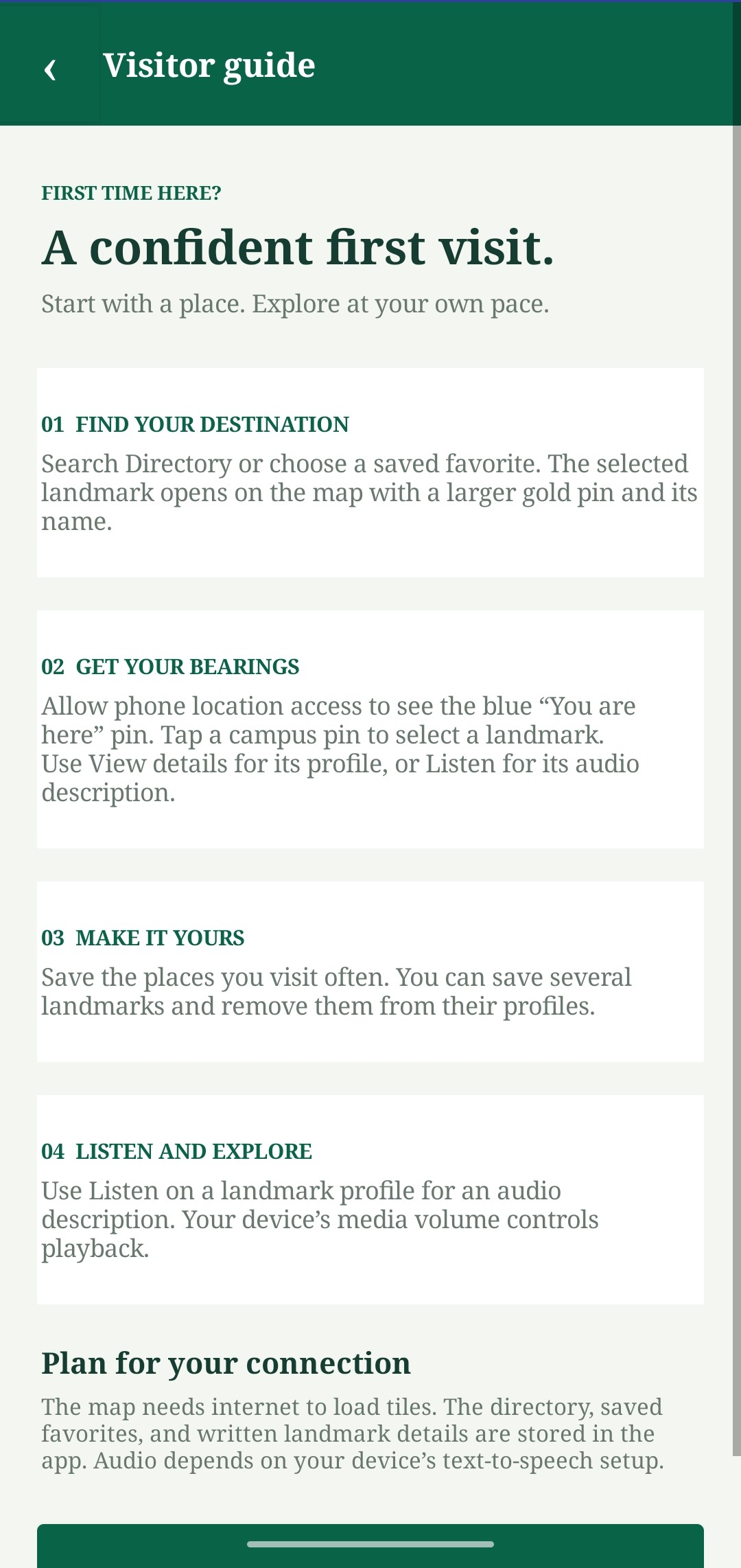 Step-by-step visitor guide for exploring campus